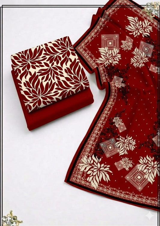 Maroon Blossom 3-Piece Suit