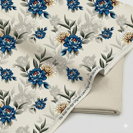 Royal Sapphire Floral Lawn Suit